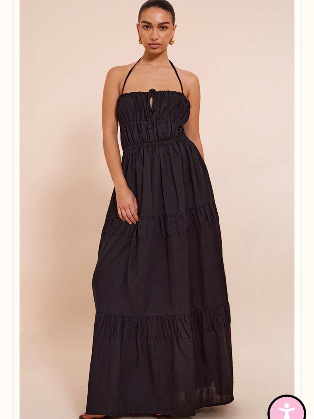 PrettyLittleThing Black Halter Tiered Maxi Dress